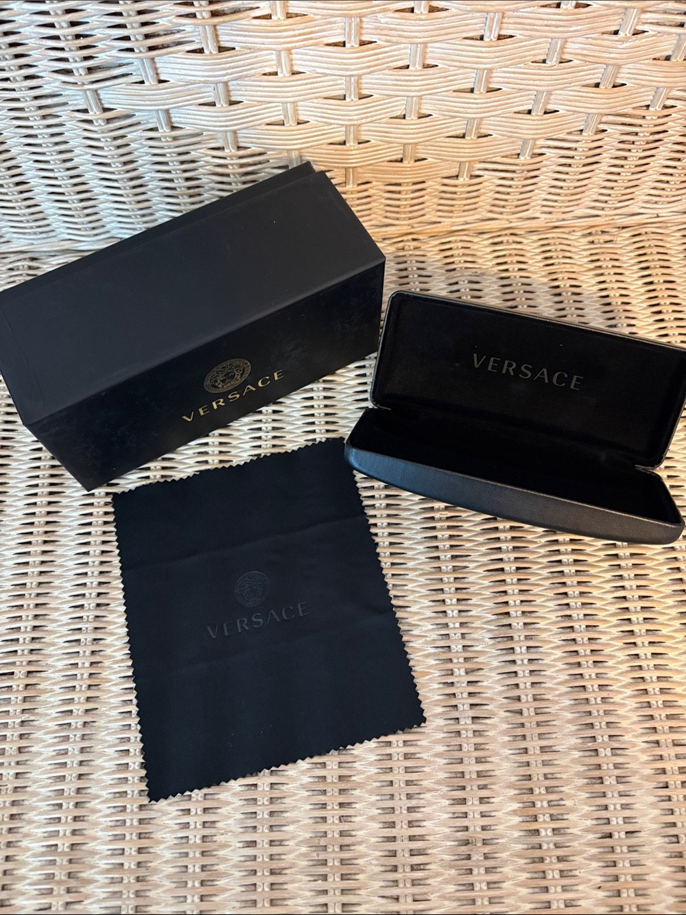 Versace Black and Gold Logo Glasses Box Set